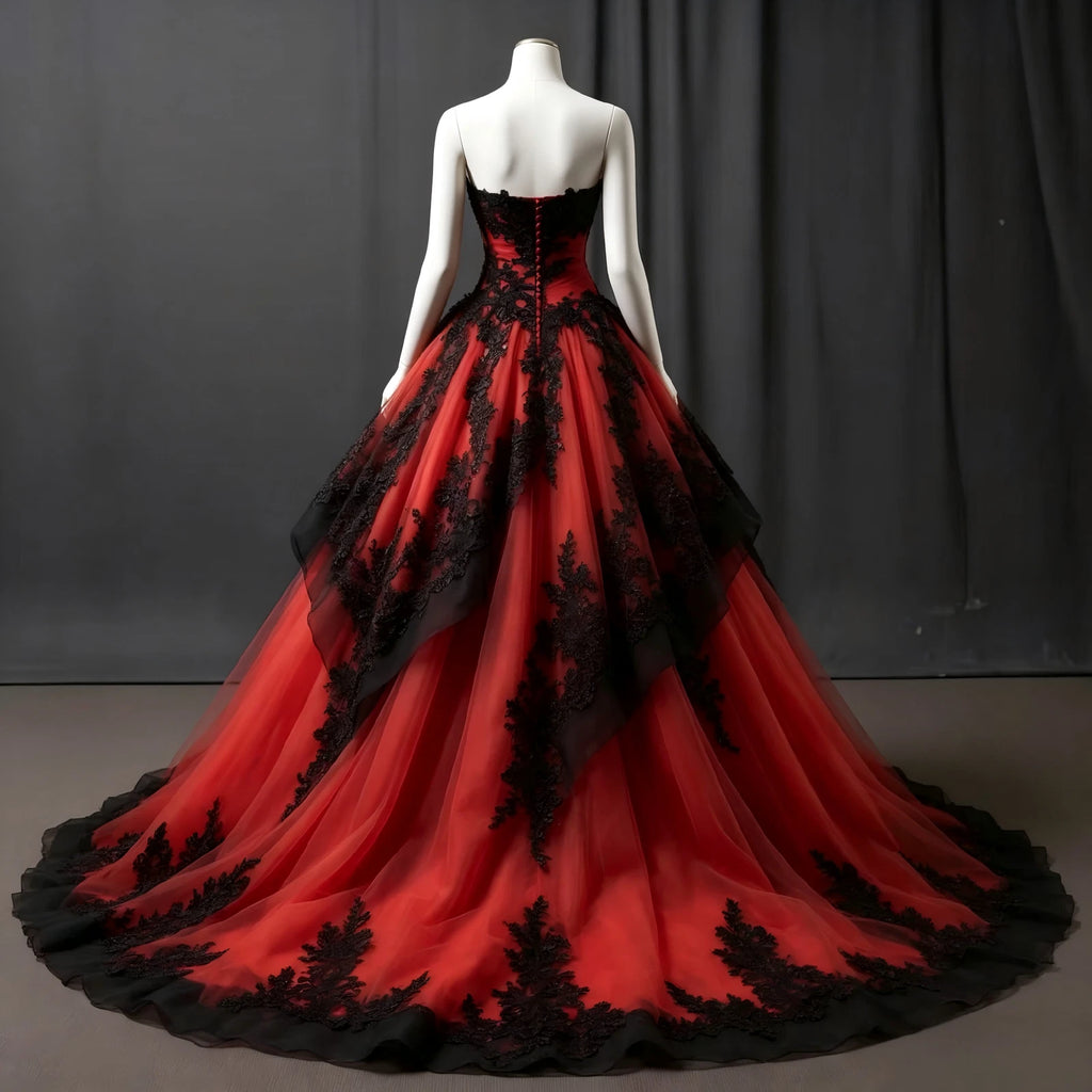 Red Tiered Tulle Ball Gown