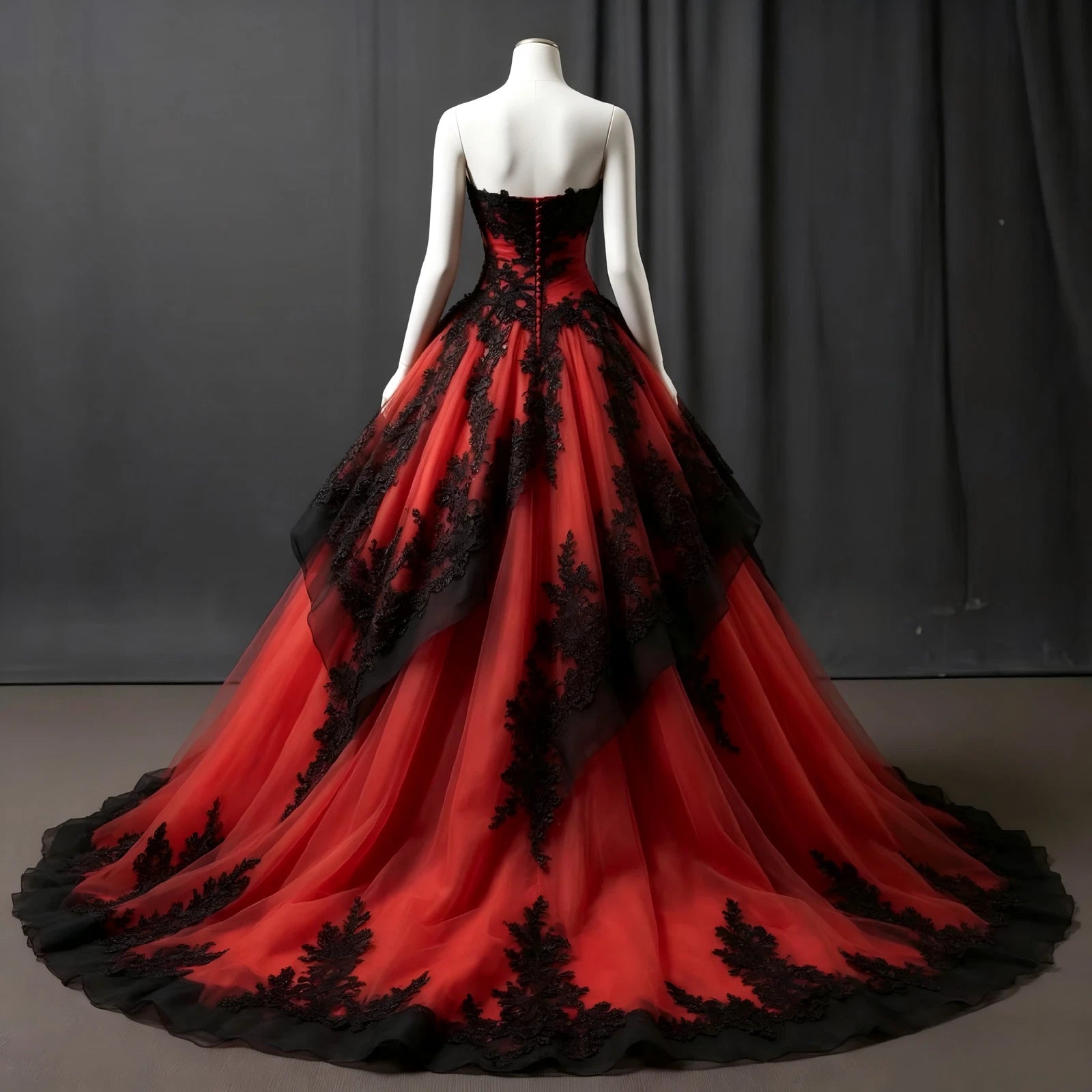 Red Tiered Tulle Ball Gown